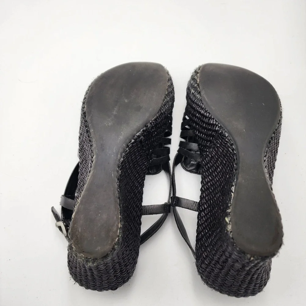 Bass Black Leather Strappy Wedge Sandal Size‎ 7M Hook & Loop Slightly Used